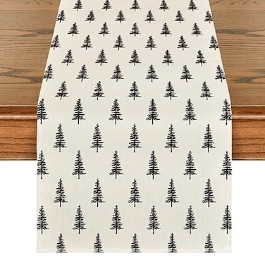 Artoid Mode Beige Xmas Tree Christmas Table Runner Seasonal Winter Kitchen Dining Table Decoration for Home Party Decor 13x120 Inch