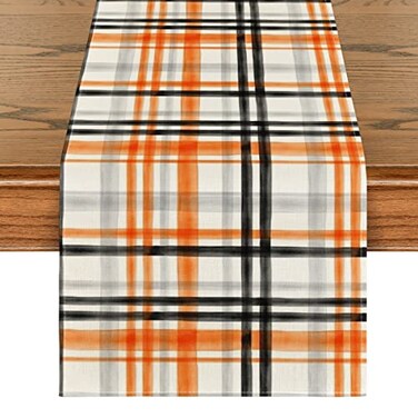 Artoid Mode Orange Black Buffalo Plaid Fall Table Runner Halloween Kitchen Dining Table Decoration for Outdoor Home Party 13x72 Inch