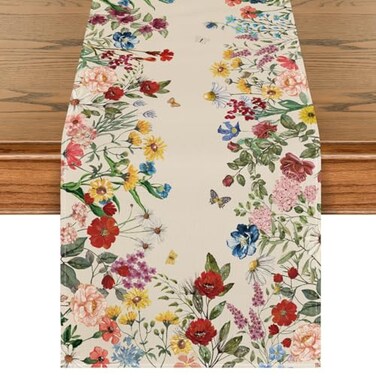Artoid Mode Plants Floral Butterfly Valentines Day Table Runner Anniversary Wedding Kitchen Dining Table Decoration for Home Party Decor 13x72 Inch