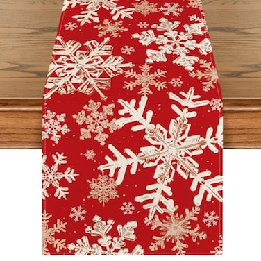 Artoid Mode Red Snowflakes Christmas Table Runner Winter Holiday Kitchen Dining Table Decoration for Home Party Decor 13x72 Inch
