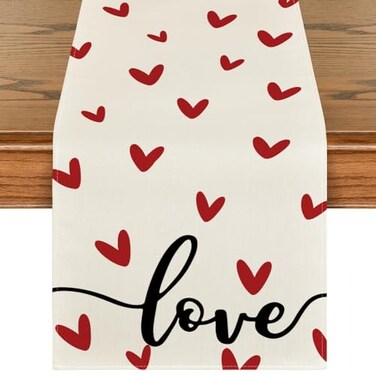 Artoid Mode White Love Valentines Table Runner Seasonal Anniversary Kitchen Dining Table Decoration for Indoor Home Party 13x72 Inch