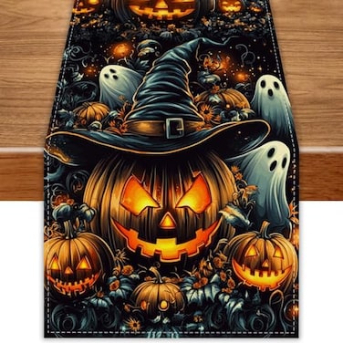 FARMNALL Black Pumpkins Ghost Halloween Table Runner 72 Inch Seasonal Fall Kitchen Dining Table Decorations for Home Party Decor