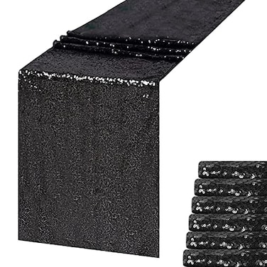 WISPET Black Sequin Table Runner 12 x 108 Pack of 6 Glitter Party Supplies Glitter Table Runner for Wedding Party Halloween Table Decor