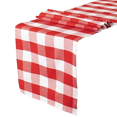 ShinyBeauty Buffalo Check Table Runner 13x108 Red and White Cotton Checkered Table Runner Buffalo Plaid Table Cover for Family Dinners Plaid Table Runner for Farmhouse