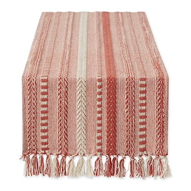 DII Farmhouse Braided Stripe Table Runner Collection 15x72 15x77 Fringe Included Spice