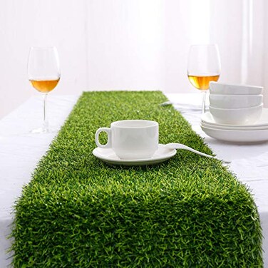 Farochy Artificial Grass Table Runners Synthetic Grass Table Runner for Wedding Party Birthday Banquet Baby Shower Home Decorations 14 x 72 inches