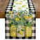 GEEORY Black Buffalo Check Summer Table Runner 72 Inch Lemon Vase Spring Farmhouse Rustic Holiday Runners Kitchen Dining Table Decoration for Indoor Outdoor Dinner Party Dcor GT10972