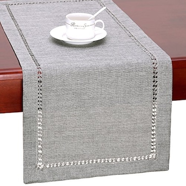 Grelucgo Large Handmade Hemstitch Gray Dining Table Runner Rectangular 14 by 132 Inch