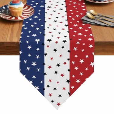 Vandarllin Independence Day Table Runner with Cotton Linen BlendJuly 4th Red White Blue Table Top Covers Table Runner Decorations for Indoor Outdoor Party Holiday Wedding Dining Table13 x 70inch Long