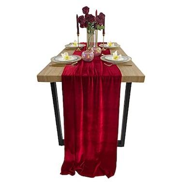 EHLDekol Luxurious Velvet Table Runner 10ft Wedding Reception Decorations 20x120inch Soft Velvet Fabric Table Linen Overlay Wedding Table Runners Red 20X120inch