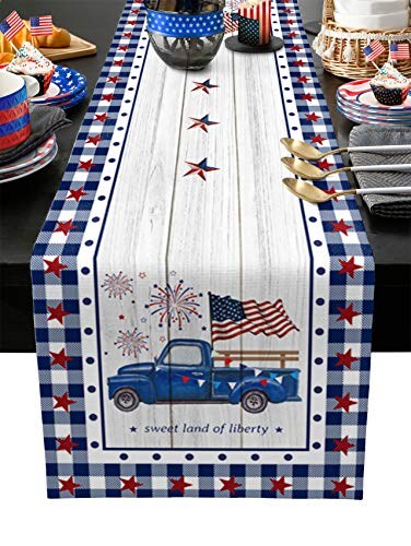 TweetyBed Patriotic Table Runner 70 Inches 4th of July Runner for Tables Truck American Flag Stars Independence Day Memorial Day Decorations Dinner Runner