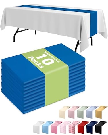 Pureegg Blue Plastic Table Runners 10 Pack 14 x 108 Water Resistant Disposable Centerpiece Decorations for Table Cloth Wedding Birthday Holiday Baby Shower Party Home Decor