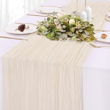 SAJOO Cream Cheesecloth Table Runner 133FT Rustic Sheer Gauze Table Runners 157 Inch Boho Cheese Cloth Table Decorations for Wedding Party Bridal Birthday Home Decor