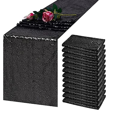 TCBESTO 12 Pack Silver Sequin Table Runner 12x108 Inch High Density Sparkly Glitter Table Runners for Wedding Reception Birthday Party Banquet Baby Shower Silver Metallic Shimmering Decor