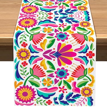 Vohado Mexican Floral Table Runner Dia De Los Muertos Decoration Cinco De Mayo Lets Fiesta Party Supply Home Kitchen Altar Decor 13 x 72 PatternB