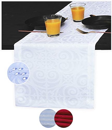 Akutana White Table Runner 90 inch Waterproof Dresser Scarf Outdoor Coffee Table Runner Elegant Jacquard Dining Table Runners for Dinner Parties Events Wedding Long Decor Thanksgiving Christmas