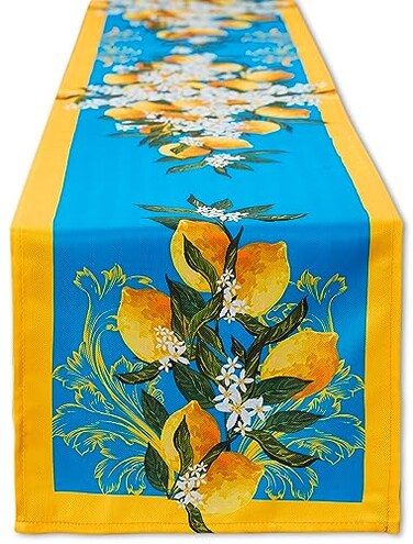 YiHomer Provence Blue Lemon Mediterranean Tile Tabletop for Spring Summer Decorations Picnics and Dinner Parties Indoor Outdoor Stain and Water Resistant Table Runner 14 x 72