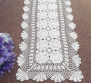 Damanni Rectangular Cotton Handmade Crochet Lace Table Runner Doilies Dresser Scarves for Bedrooms 16 Inch by 35 InchWhite