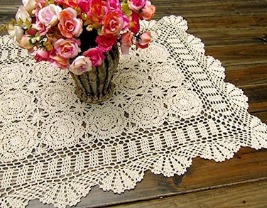 Damanni Rectangular Cotton Handmade Crochet Lace Table Runner Doilies Table Dresser Scarf Dcor19 Inch by 31 InchBeige