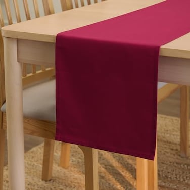 Encasa XO Table Runner 13x104 Long Cotton Canvas Fabric Rich Maroon Solid Color Machine Washable Durable