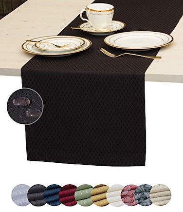 Akutana Black Table Runner 36 inch Waterproof Dresser Scarf Outdoor Coffee Table Runner Elegant Dining Table Runners for Fiesta Dinner Parties Events Wedding Decor Thanksgiving Halloween Christmas