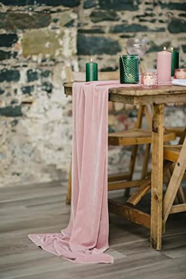 EHLDekol Luxurious Velvet Table Runner 10ft Wedding Reception Decorations 20x120inch Soft Velvet Fabric Table Linen Overlay Wedding Table Runners Dusty Rose Blush Pink Mauve 20X120inch