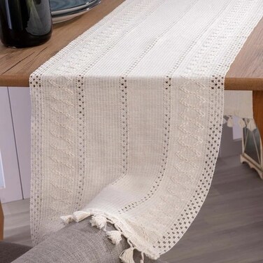 ELEGANTE HOME Cream Table Runner Macrame Style 100 Cotton Turkish Runner for Dining Table 60 Inches Long Handmade Rustic Cream Runner for Round Table Modern Farmhouse Dresser Runners for Bedroom
