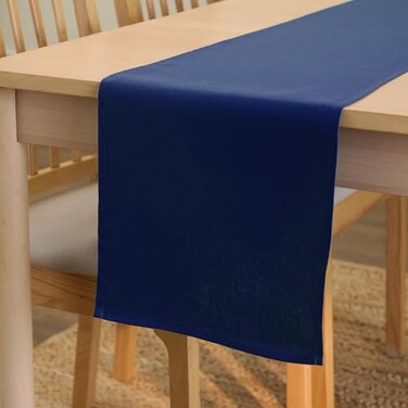 Encasa XO Table Runner 13x72 Long Cotton Canvas Fabric Scotch Blue Solid Color Machine Washable Durable