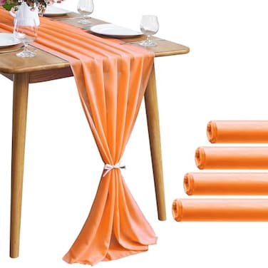 Pufogu 5 Pack 10Ft Chiffon Orange Table Runner Sheer 29x120 Inch for Romantic Wedding Decor Bridal Baby Shower Birthday Rustic Party Decoration