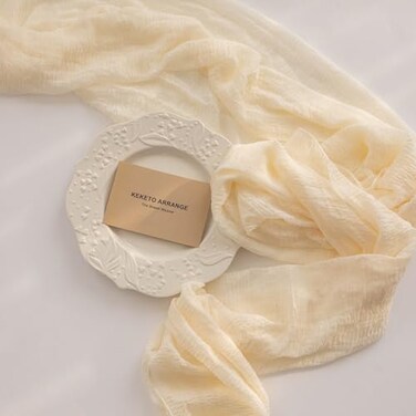 Keketoarrange White Cheesecloth Table Runner Ivory Cream Gauze Rustic Cheese Cloth Table Runner 120 Inch 10 FT for Wedding Baby Bridal Shower Party Sheer Boho Summer Home Decorations