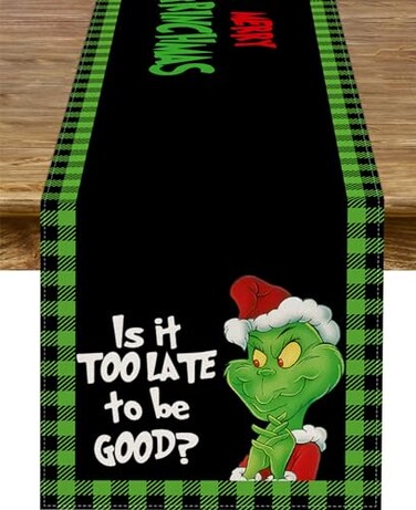 Pudodo Green Christmas Table Runner Merry Christmas Xmas Buffalo Plaid Check Winter Holiday Party Decoration Fireplace Kitchen Dinning Home Decor