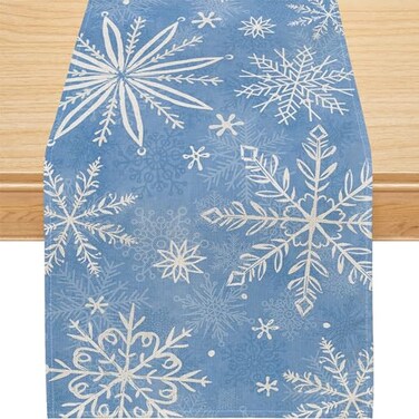 Siilues Christmas Table Runner Blue Christmas Decorations Snowflake Christmas Runner for Table Seasonal Winter Decor Holiday Home Party Dining Table Decorations 13x60 Inch