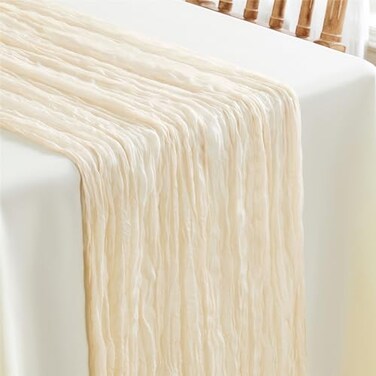 Reyke 1 Pack Beige Cheesecloth Table Runner for Party 10Ft Beige Gauze Table Runner 35x120 Inch Boho Rustic Cheese Cloth Long Table Runners Romantic Wedding Decor for Baby Bridal Shower Birthday