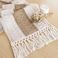 FEXIA Boho Table Runner for Summer Home Coffee Decor with Tassels 48 Inches Long Farmhouse Rustic Table Cloth Cream Brown Macrame for Kitchen Dining Bedroom Decor Bridal Shower 12x48 Inches
