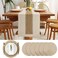 Cunhill 7 Pcs Boho Table Runners and Boho Round Placemats Splicing Woven Macrame Table Runner with Tassels Farmhouse Dining Decor for Christmas Wedding Kitchen Dining12 x 108 Inch