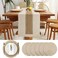 Cunhill 7 Pcs Boho Table Runners and Boho Round Placemats Splicing Woven Macrame Table Runner with Tassels Farmhouse Dining Decor for Christmas Wedding Kitchen Dining12 x 108 Inch