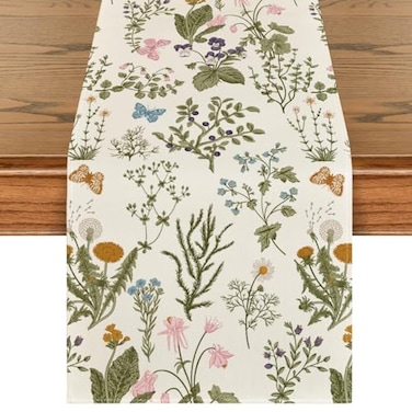 Artoid Mode Wildflowers Floral Spring Table Runner Seasonal Summer Butterfly Kitchen Dining Table Decoration for Home Party 13x72 Inch