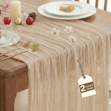 IVAPUPU 2 Pcs Cheesecloth Table Runner 10ft Nude Boho Gauze Cheese Cloth Table Runners for Baby Shower Decorations Wedding Party Summer Garden Farmhouse