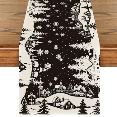 Artoid Mode Igloo Pine Snowflake Silhouette Christmas Table Runner Black Seasonal Winter Kitchen Dining Table Decor for Home Party 13x72 Inch