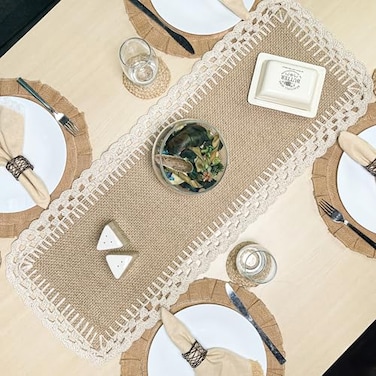 Chardin home Chardin Home Woven Jute with Ivory Handcrafted Crochet Border Decorative Table Runner 13x36 Inch Artisanally Crafted Rustic Farmhouse Table Topper Perfect for Tables