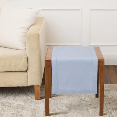 Solino Home Linen Sky Blue Table Runner 36 Inches Classic Hemstitch 100 Pure Linen Coffee Table Runner 14 x 36 Inch Ideal for Dresser Tables Holiday