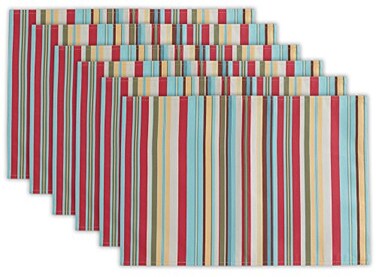 DII Summer Stripe Outdoor Tabletop Collection Multiuse Machine Washable Reversible Placemat Set 13x19 Sunset