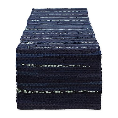 DII Handmade Chindi Tabletop Reversible and Machine Washable Table Runner 14x72 Nautical Blue