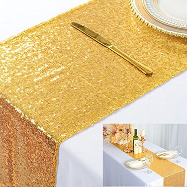 ShinyBeauty 12x72Inch RectangleGoldSequin Table Runner for WeddingPartyDecor 12x72Inch