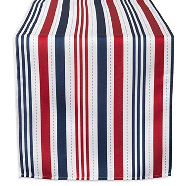 DII Patriotic Stripes Tabletop Collection Stain Resistant Waterproof Table Runner 14x108 Red White Blue