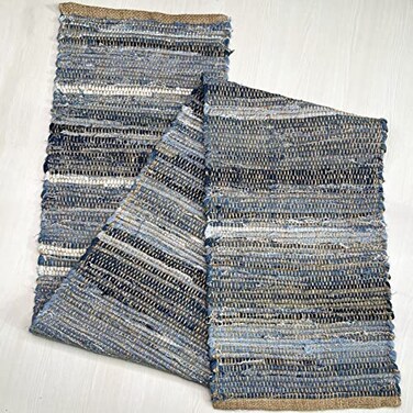 Chardin home Chardin Home 14x72 Inch Handcrafted Table Runner Natural Jute and Denim Chindi Rustic Boho Farmhouse Table Decor Sustainable Dining Table Accent for Everyday or Special Occasions