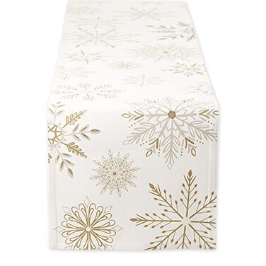 DII Holiday Dining Table Linen Sparkle Metallic Kitchen Dcor Table Runner 14x72 Snowflakes Print