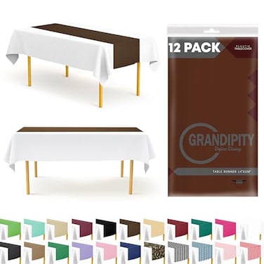 Grandipity Brown 12 Pack Premium Disposable Plastic Table Runner 14 x 108 Inch Table Runner for Dinner Parties Events by