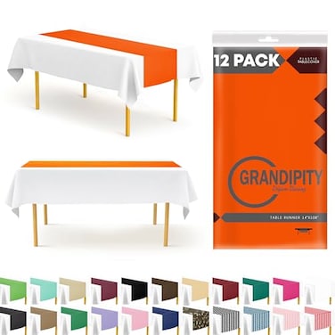 Grandipity Orange 12 Pack Premium Disposable Plastic Table Runner 14 x 108 Inch Table Runner for Dinner Parties Events by