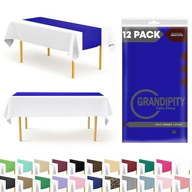 Grandipity Blue 12 Pack Premium Disposable Plastic Table Runner 14 x 108 Inch Table Runner for Dinner Parties Events by